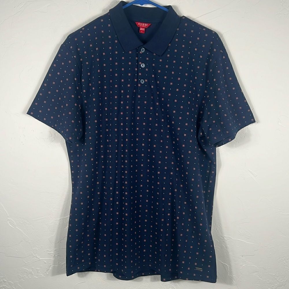 🔥🔥 GUESS Los Angeles Cotton Polo Shirt Men Sz L - NWOT - Navy‎ Blue